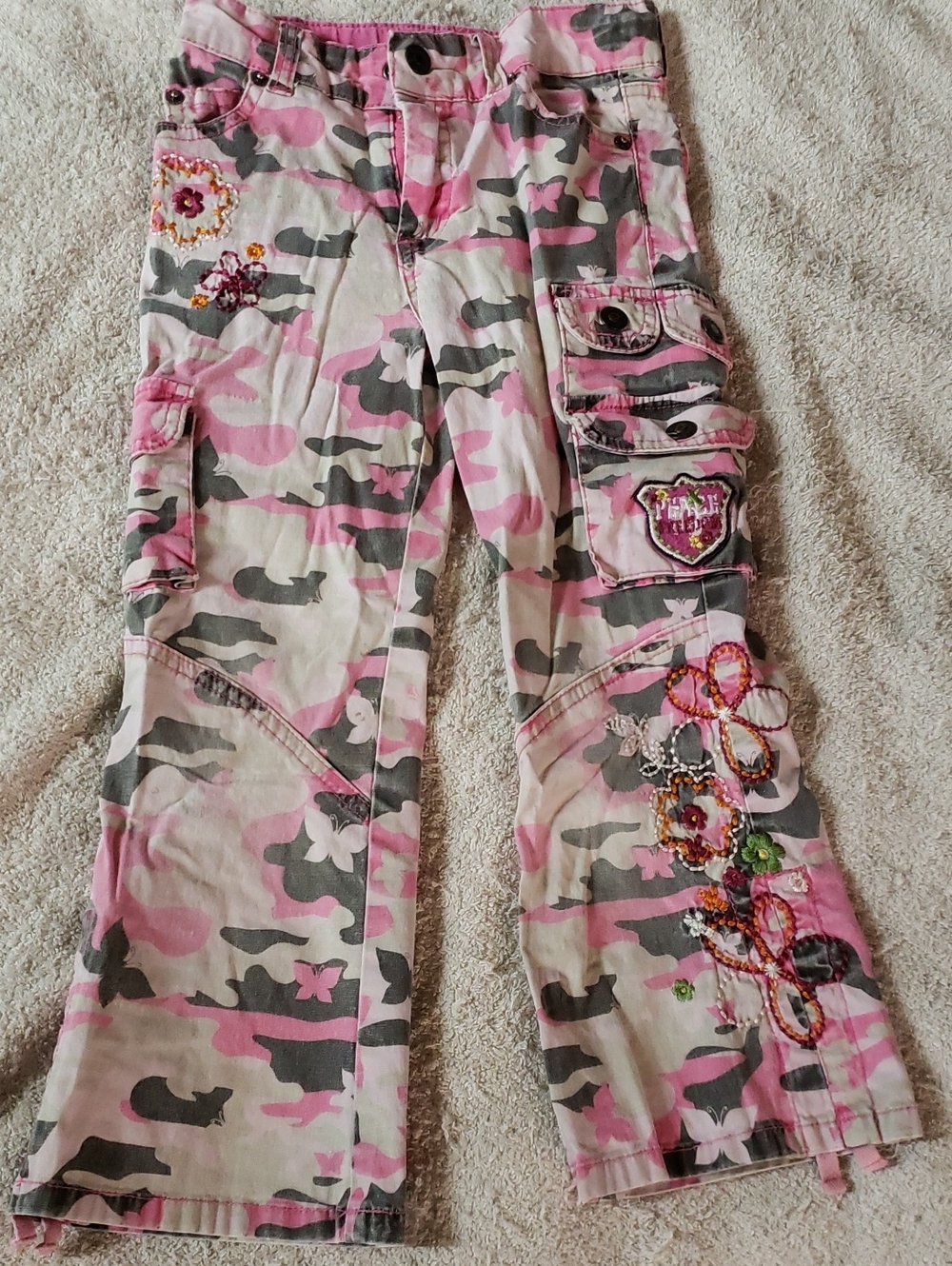 Girls' Pink Camo Embroidered Cargo Pants